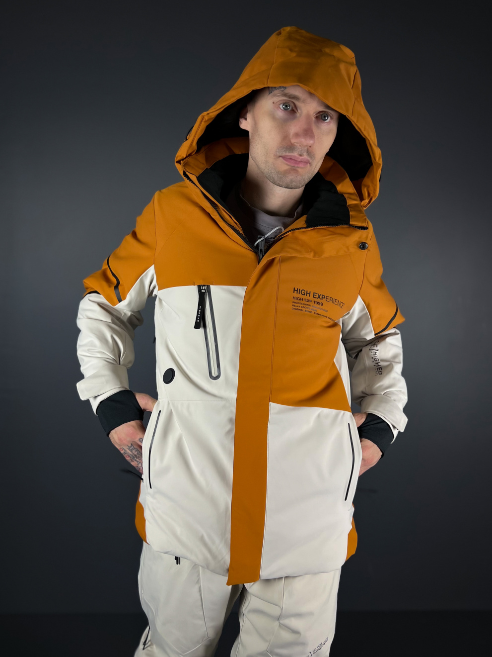 Куртка мужская горнолыжная High Ex с подогревом "Белый/коричневый"