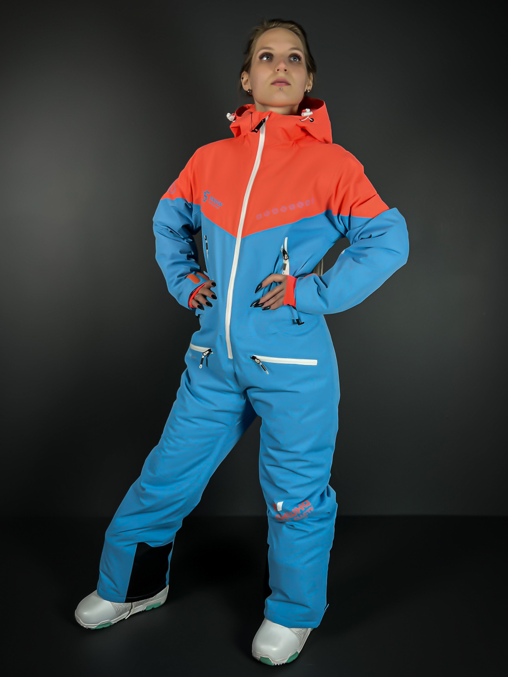 Комбинезон женский горнолыжный Snow HQ Оранжево - голубой