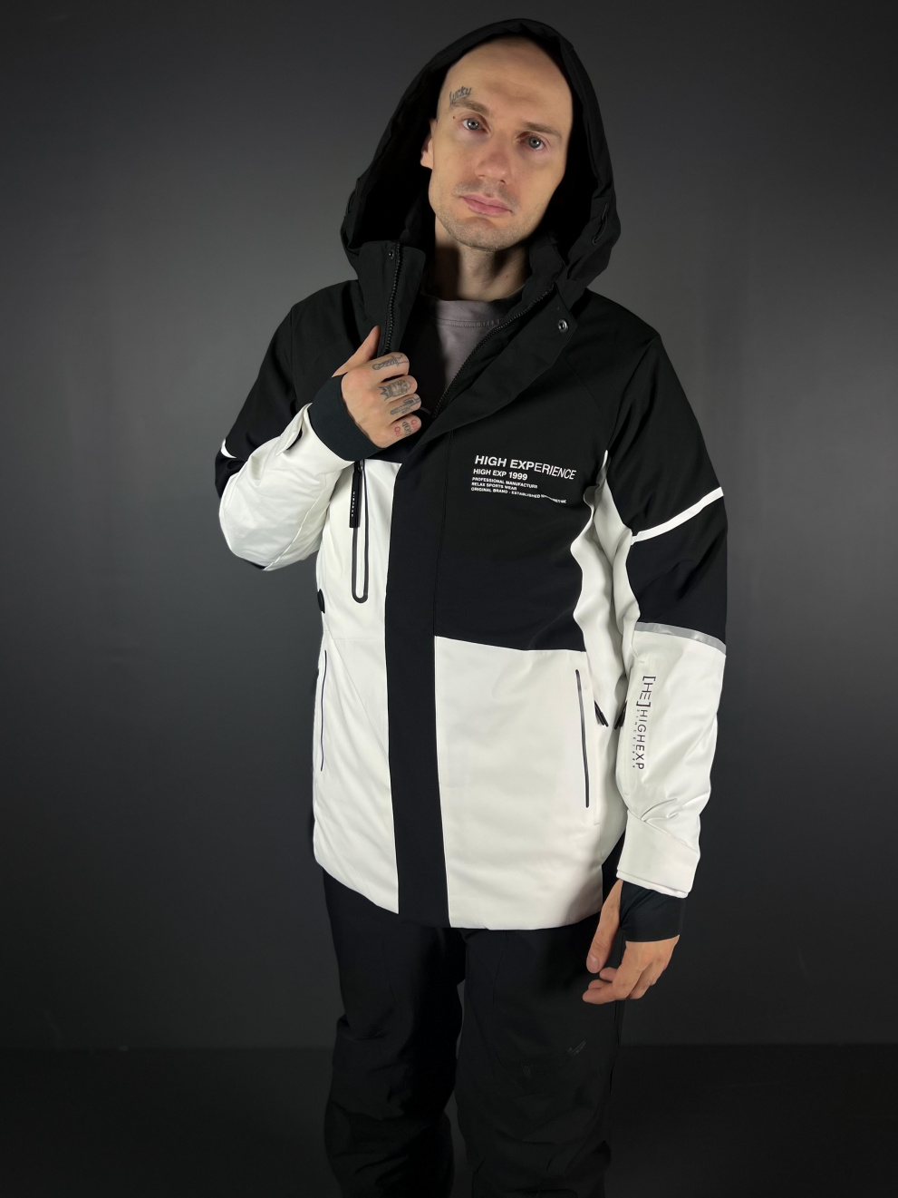Куртка мужская горнолыжная High Ex с подогревом "Чёрный/белый"