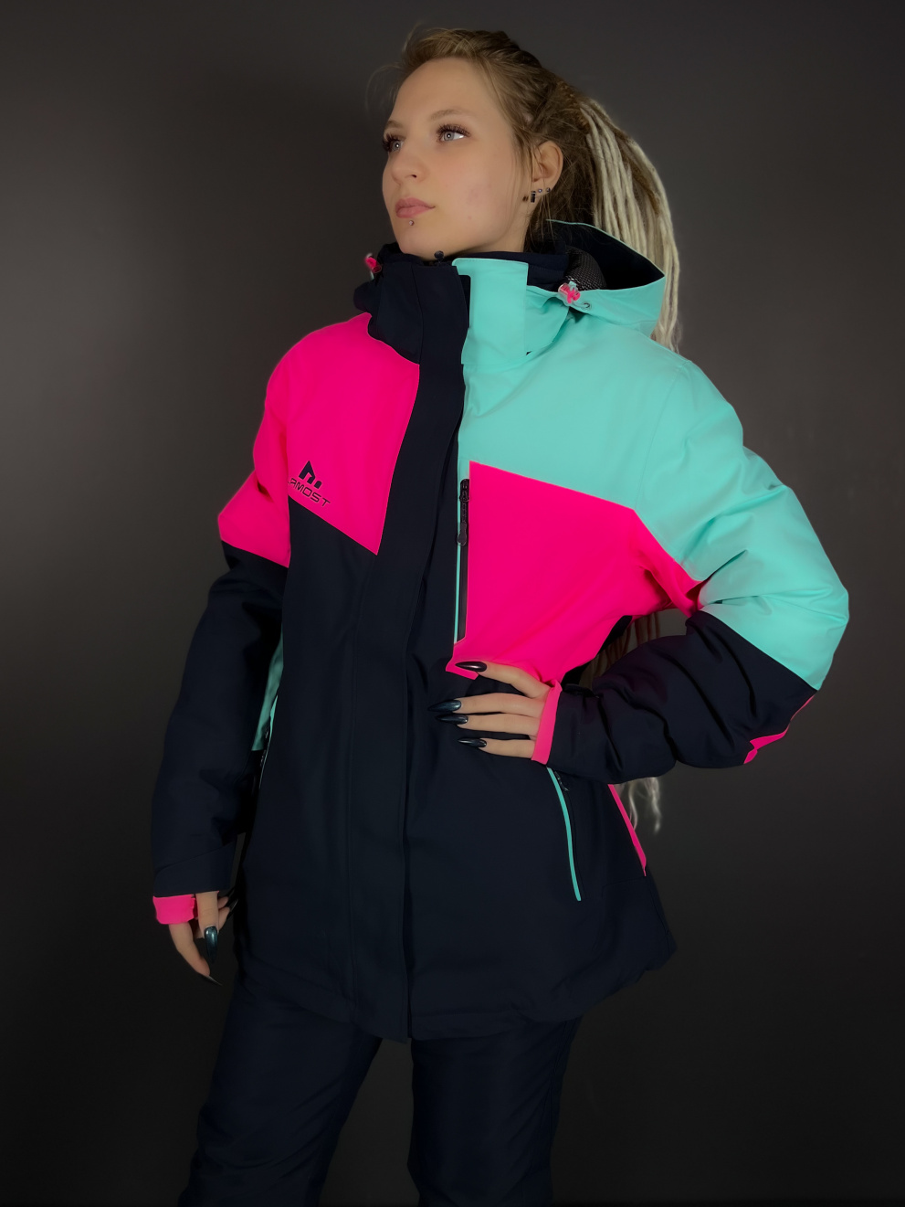 Куртка горнолыжная женская Lamost (батал) Фиолетово/голубая/розовая